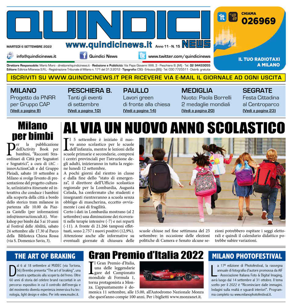 Quindici News Prima pagina Numero 15 06 settembre 2022 Prima pagina
