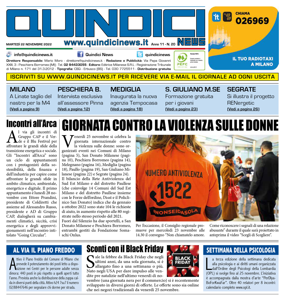 Quindici News Numero 20 del 22 novembre 2022 Prima pagina