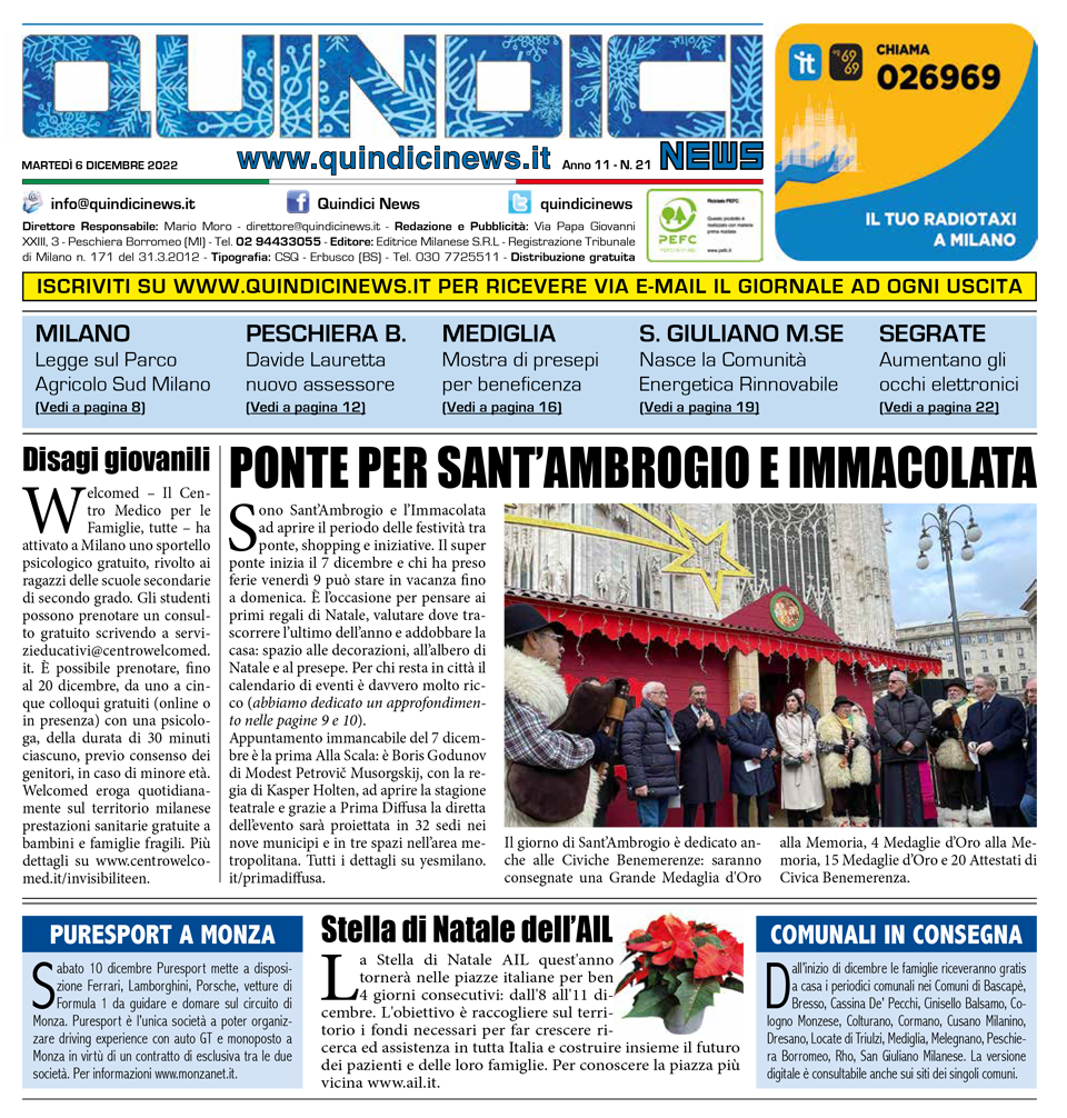 Quindici News Numero 21 del 6 divembre 2022 Prima pagina