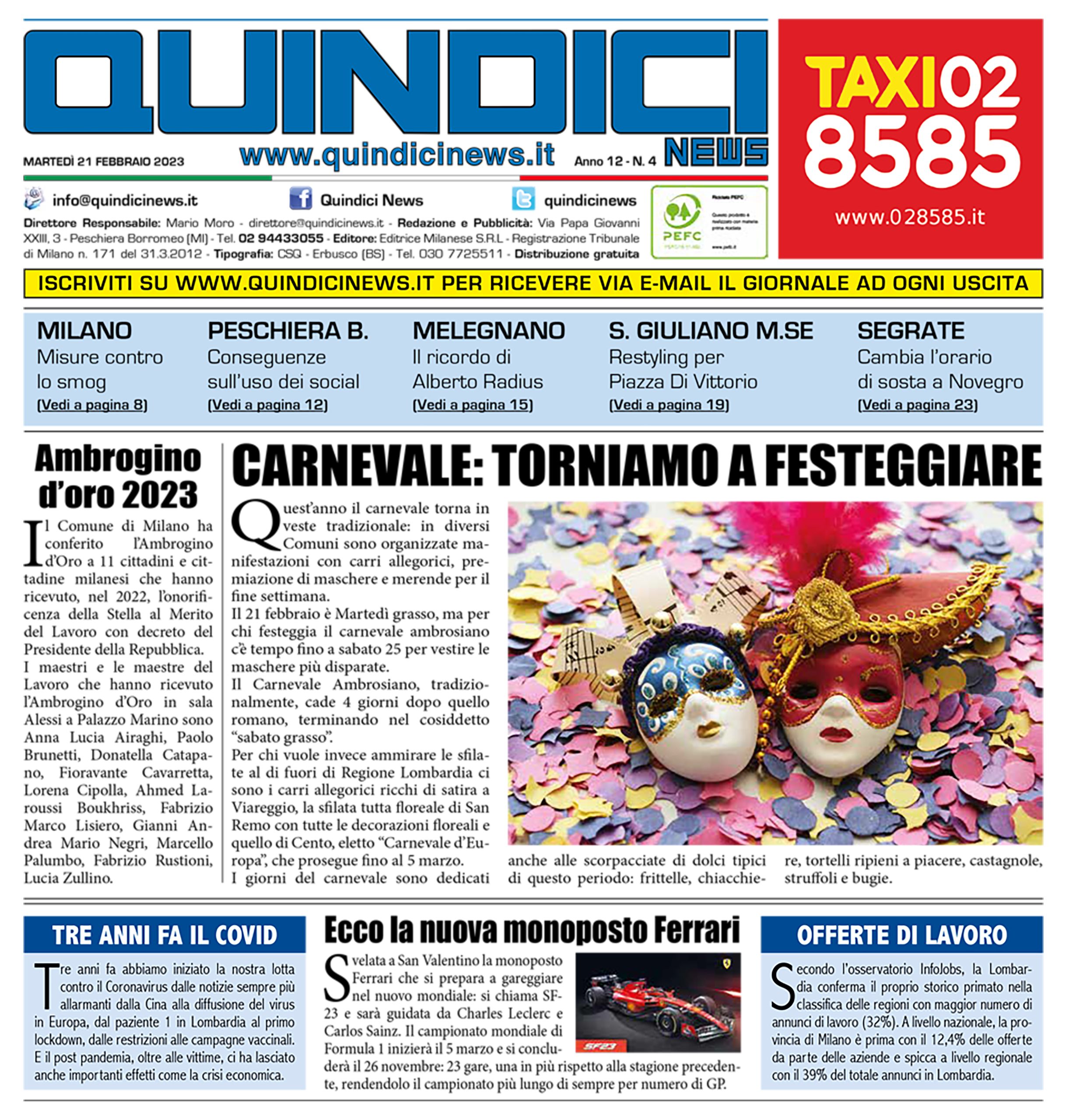 Quindici News Numero 4 del 21 febbraio 2023 Prima pagina