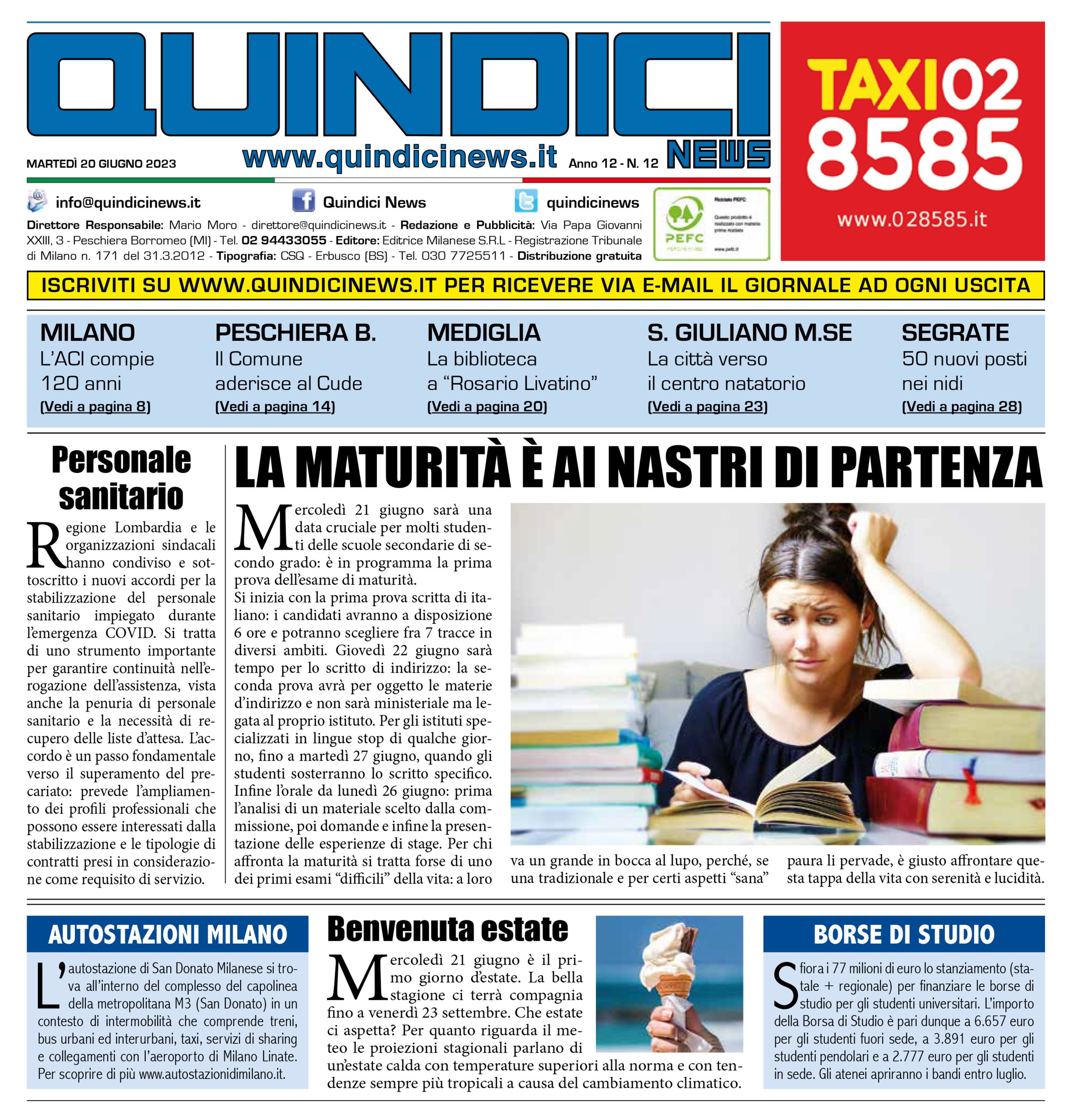 Quindici News Prima Pagina Numero 12 del 29 giugno 2023