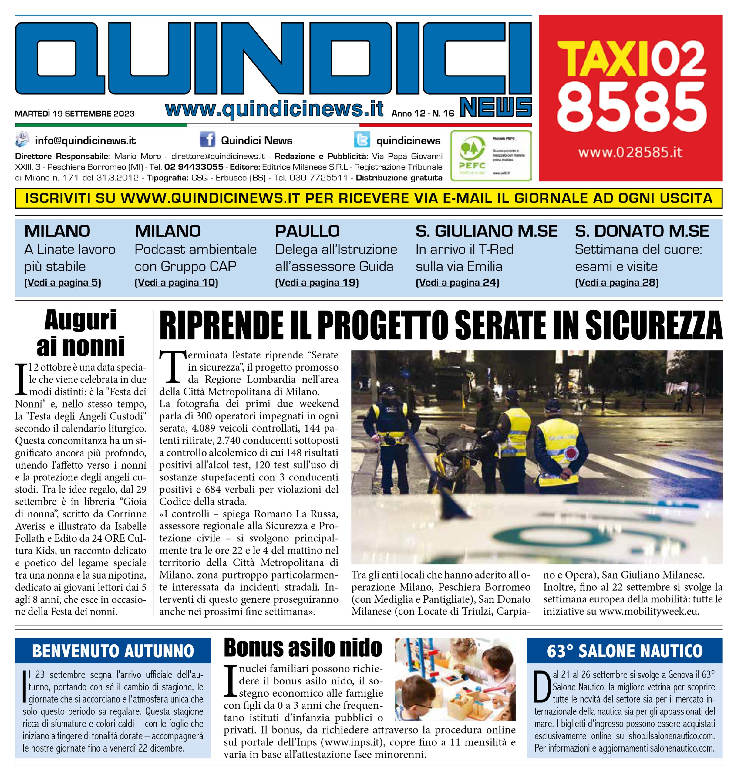 Quindici News Prima Pagina Numero 16 del 19 settembre 2023