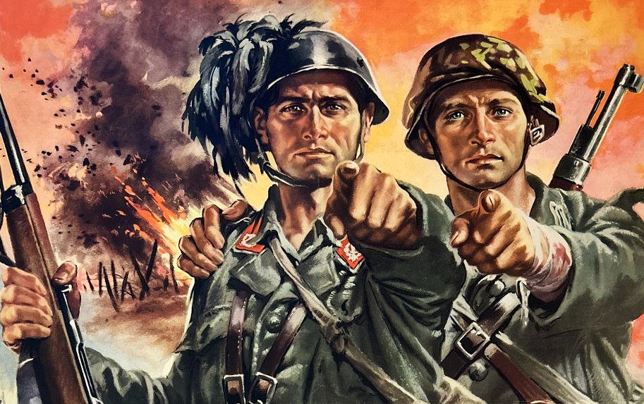 Racconta attraverso manifesti, cartoline, pagine di giornale e riviste dell’epoca la propaganda della Repubblica Sociale Italiana (RSI)