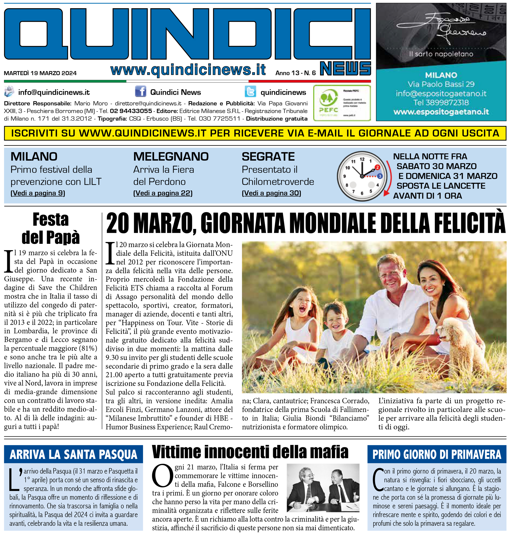 Quindici News Numero 6 del 19 marzo 2024 Prima pagina
