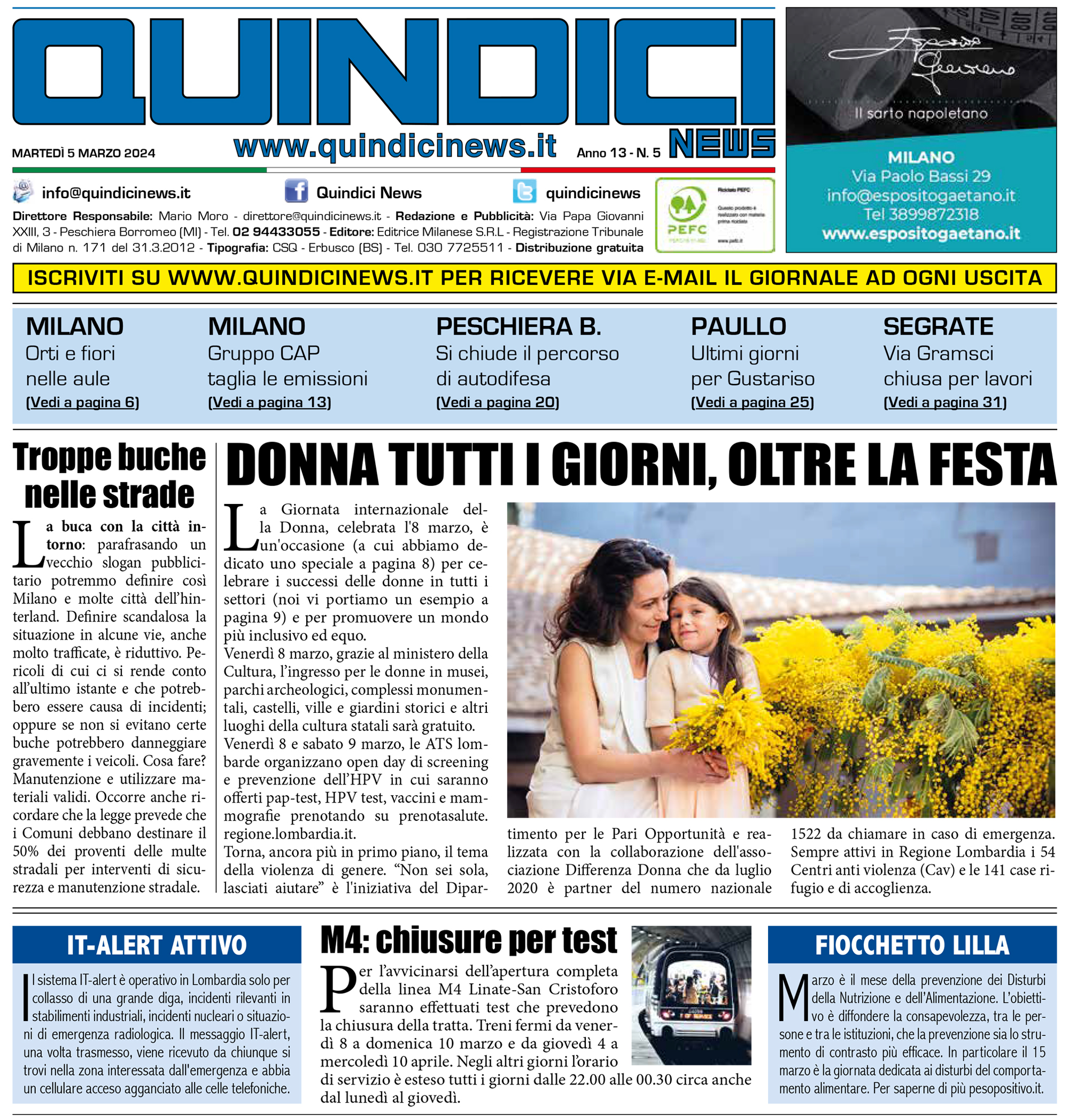 Quindici News Prima pagina Numero 5 del 5 marzo 2024