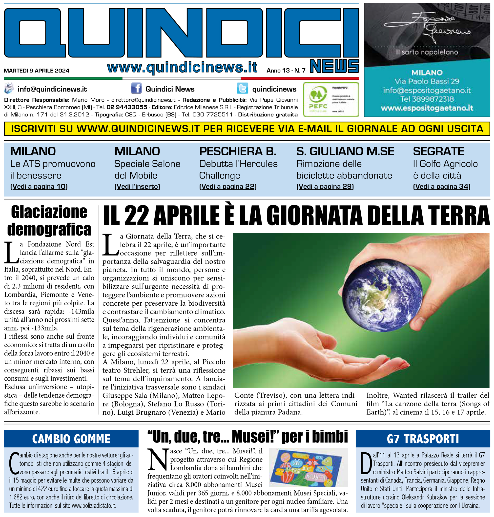 Quindici News Prima Pagina Numero 7 del 9 aprile 2024