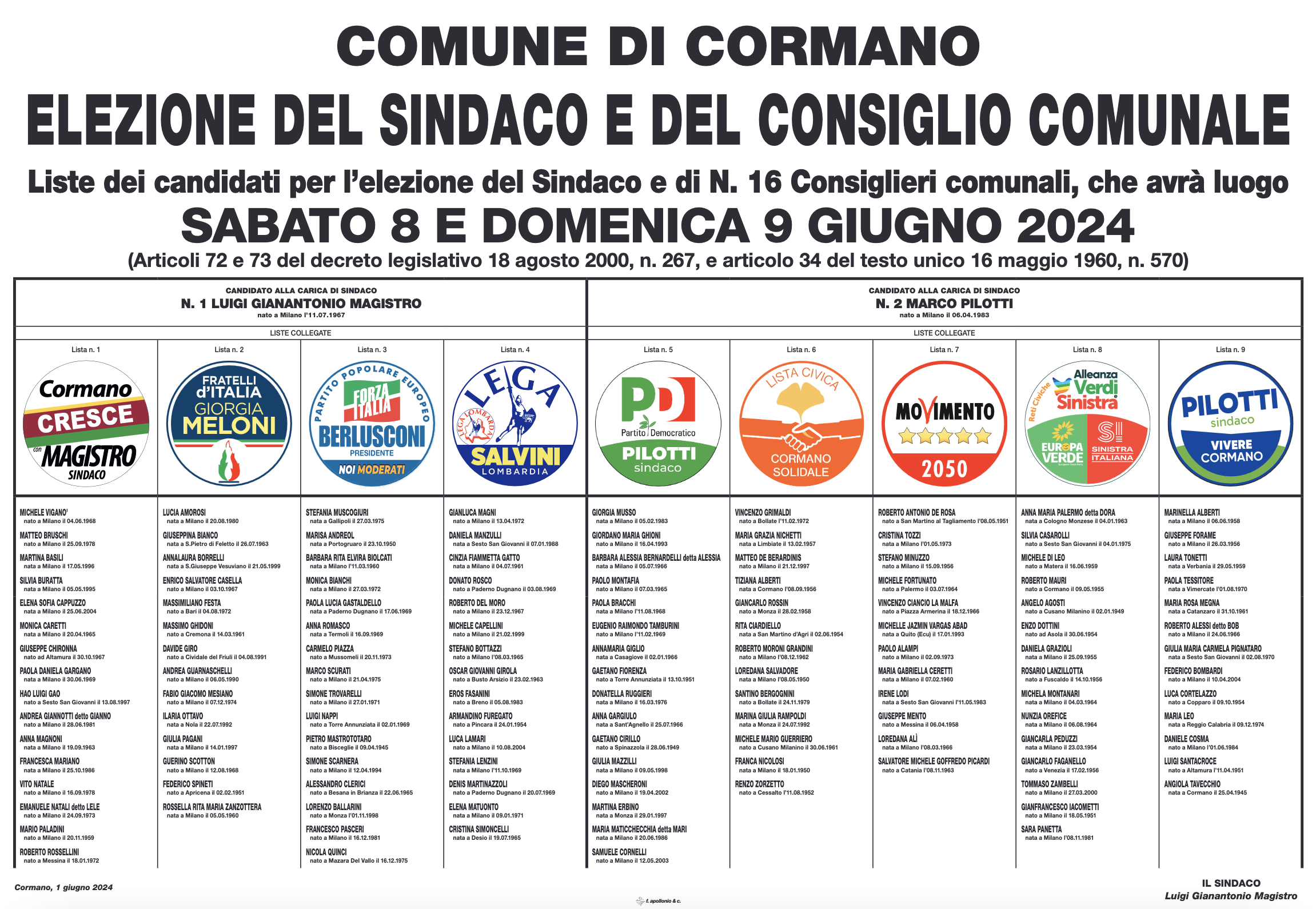 Cormano manifesto elettorale 2024