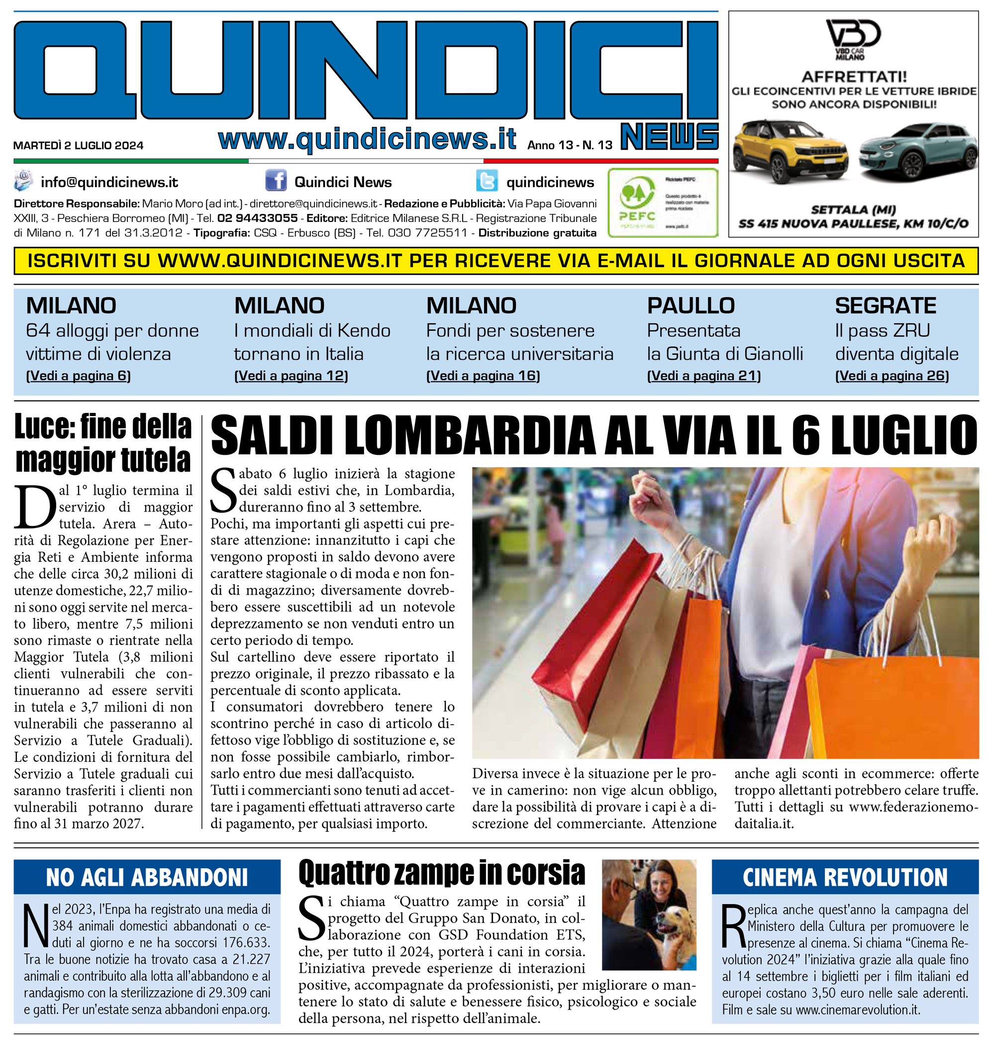 Quindici News Numero 13 del 2 luglio 2024 Prima pagina