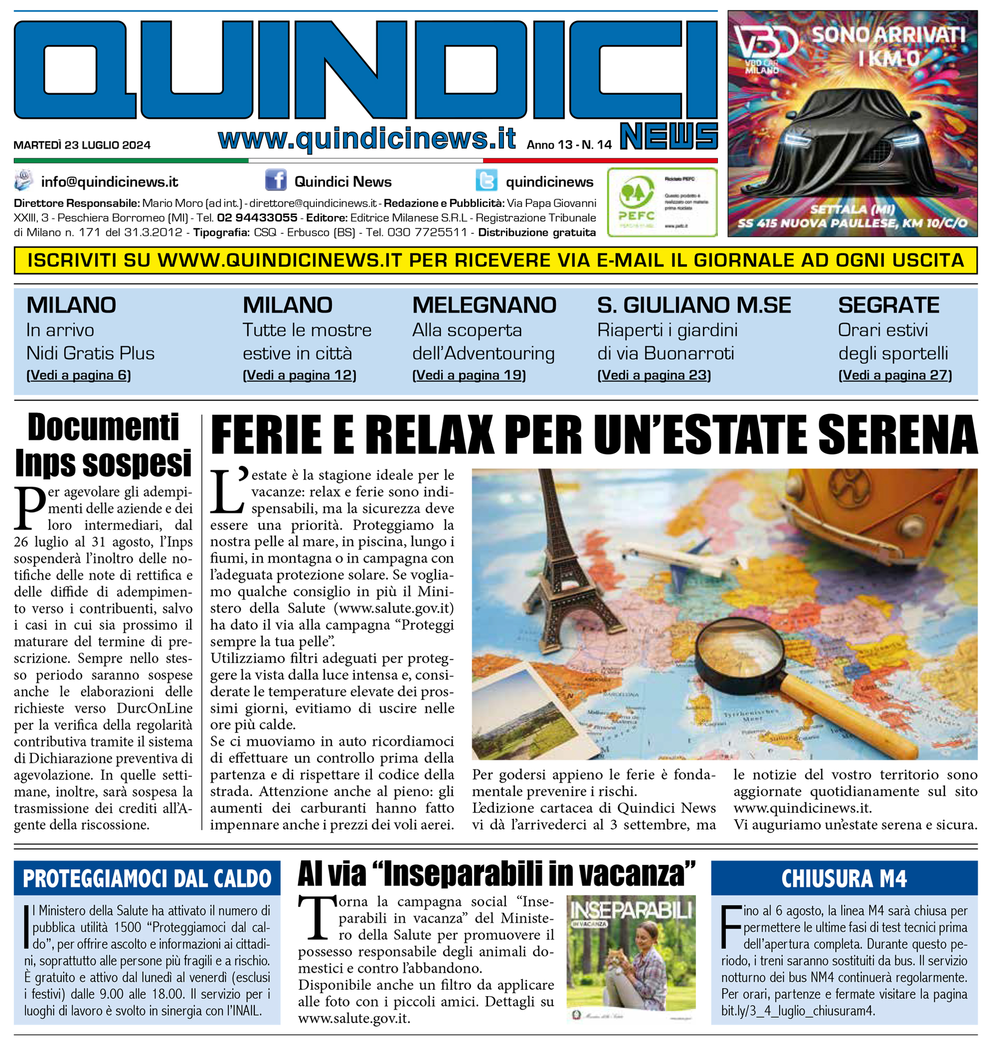 Quindici News Numero 14 del 23 luglio 2024 Prima pagina