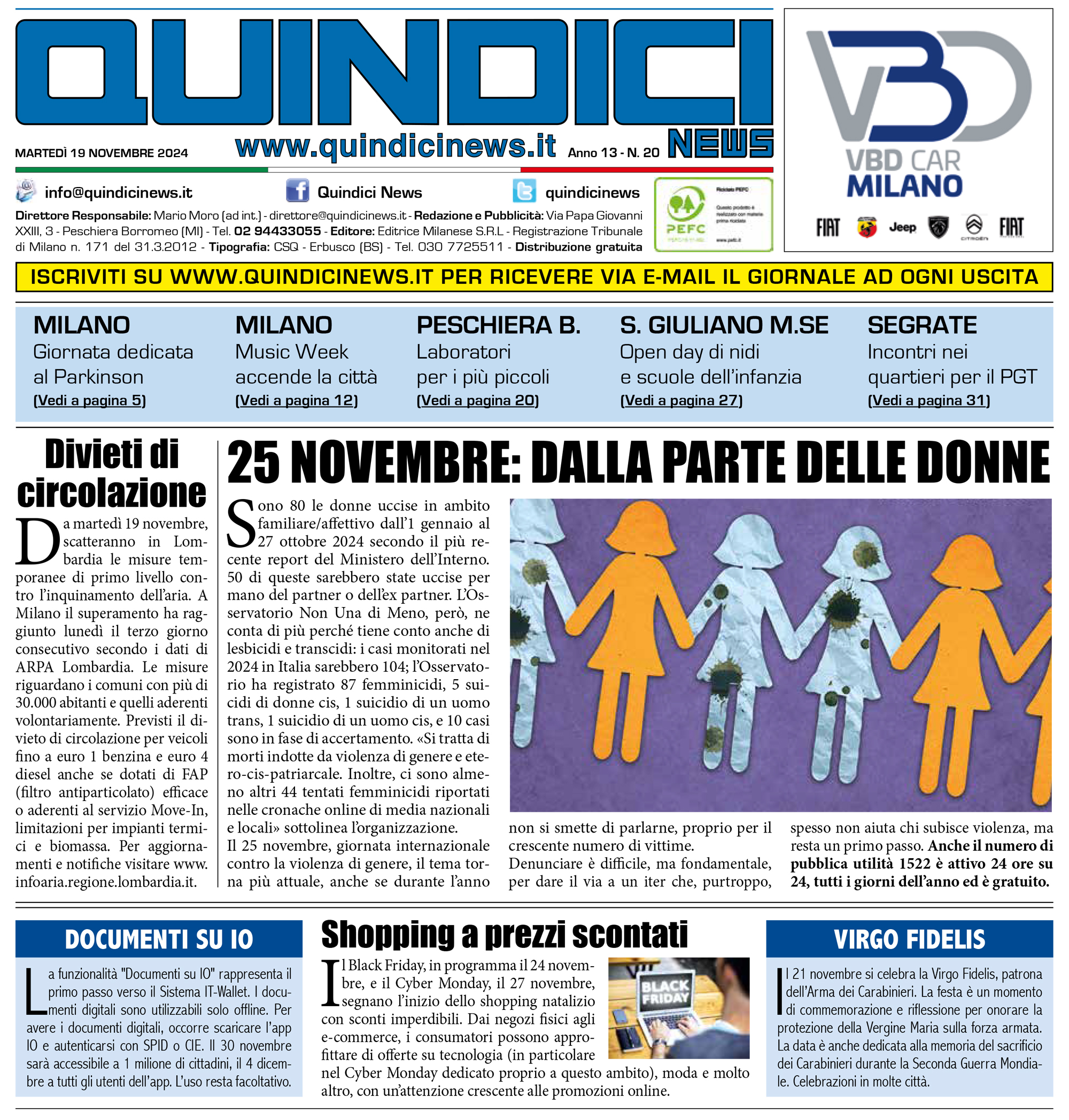 Quindici News Numero 20 del 19 novembre 2024 Prima pagina