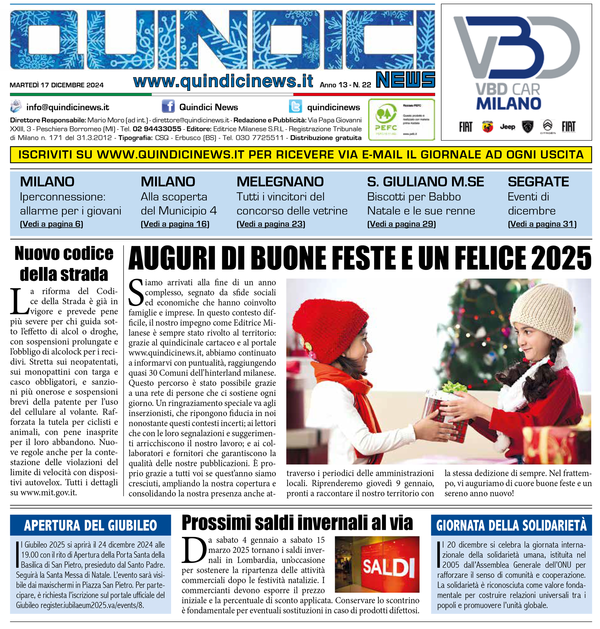Quindici News Numero 22 del 17 dicembre 2024 Prima pagina
