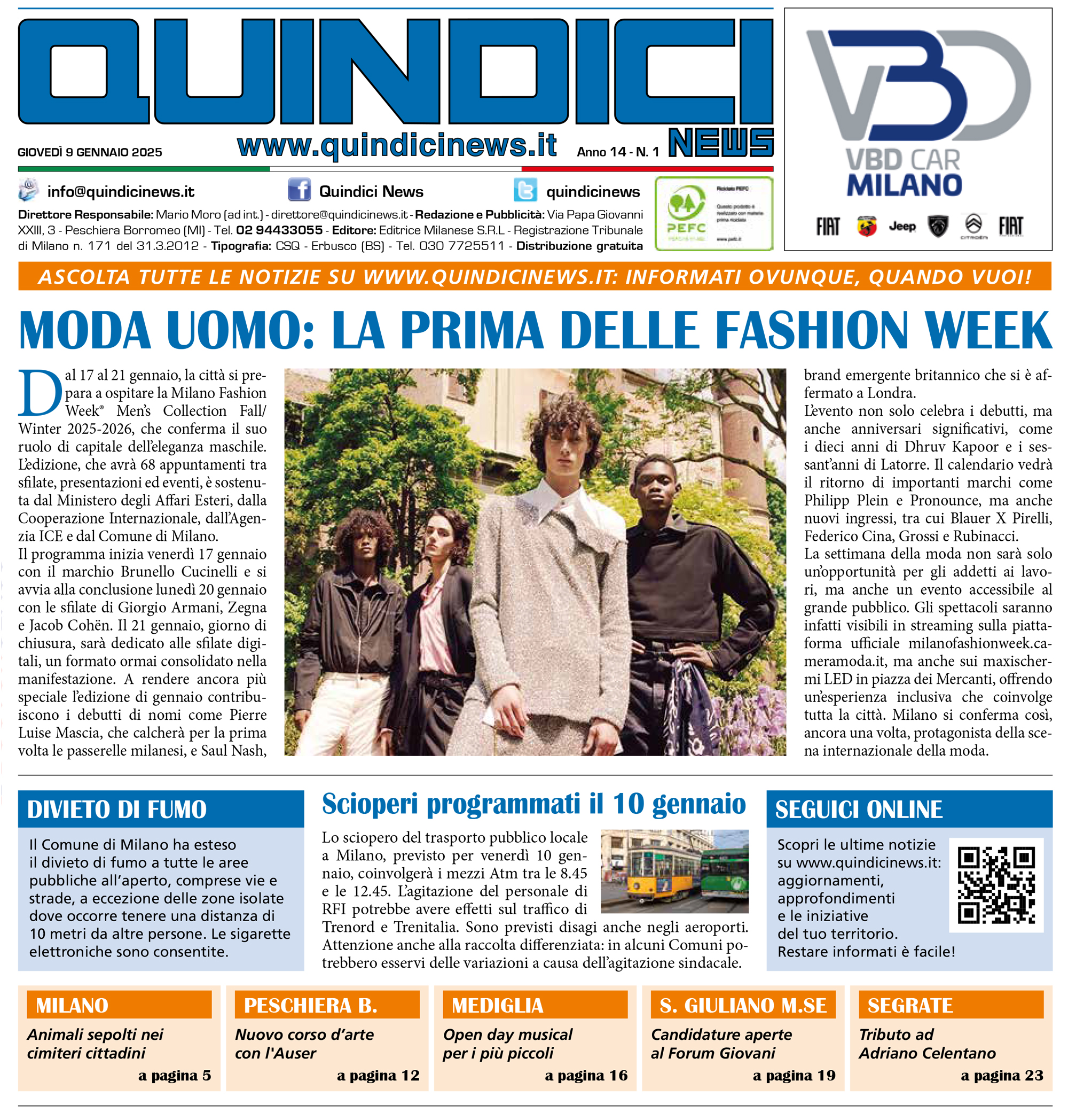 Quindici News Numero 1 del 9 gennaio 2025 Prima pagina