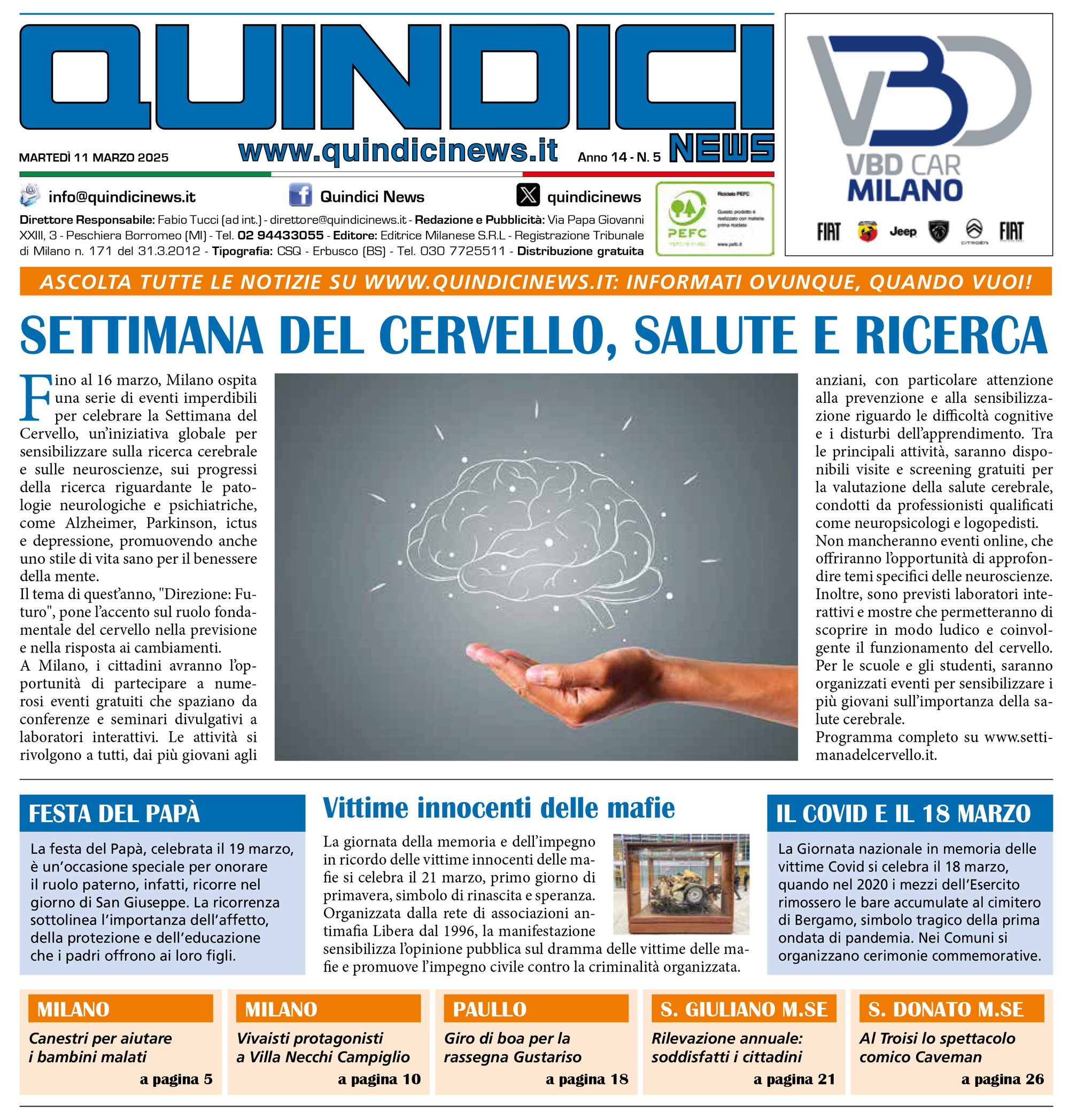 Quindici News Numero 5 dell'11 marzo 2025 Prima pagina