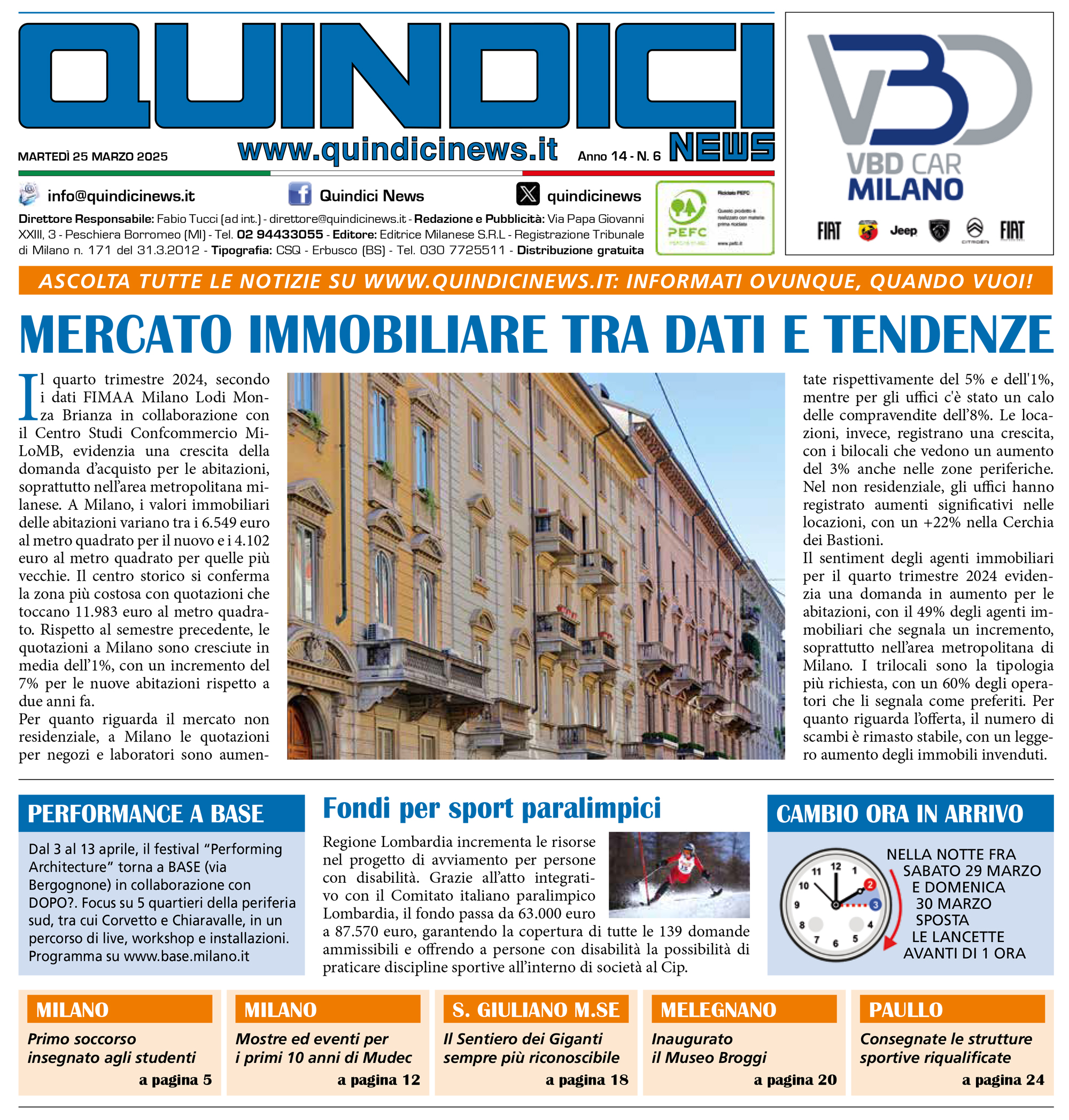 Quindici News Numero 6 del 25 marzo 2025 Prima pagina