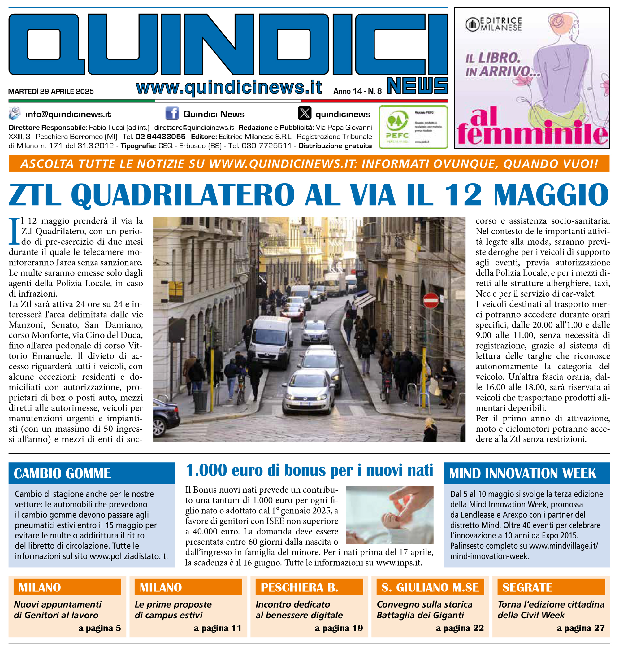 Quindici News Numero 8 del 29 aprile 2025 Prima pagina