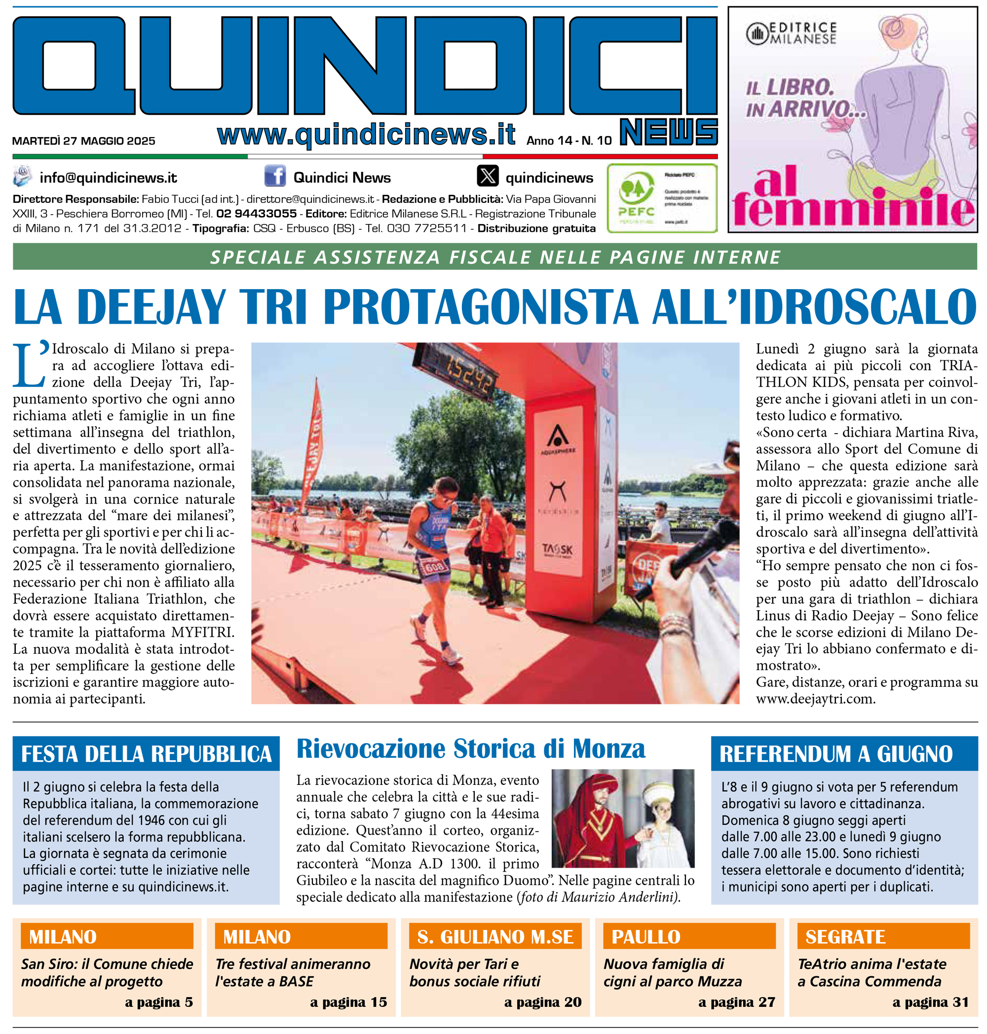 Quindici News Numero 10 del 26 maggio 2025 Prima Pagina