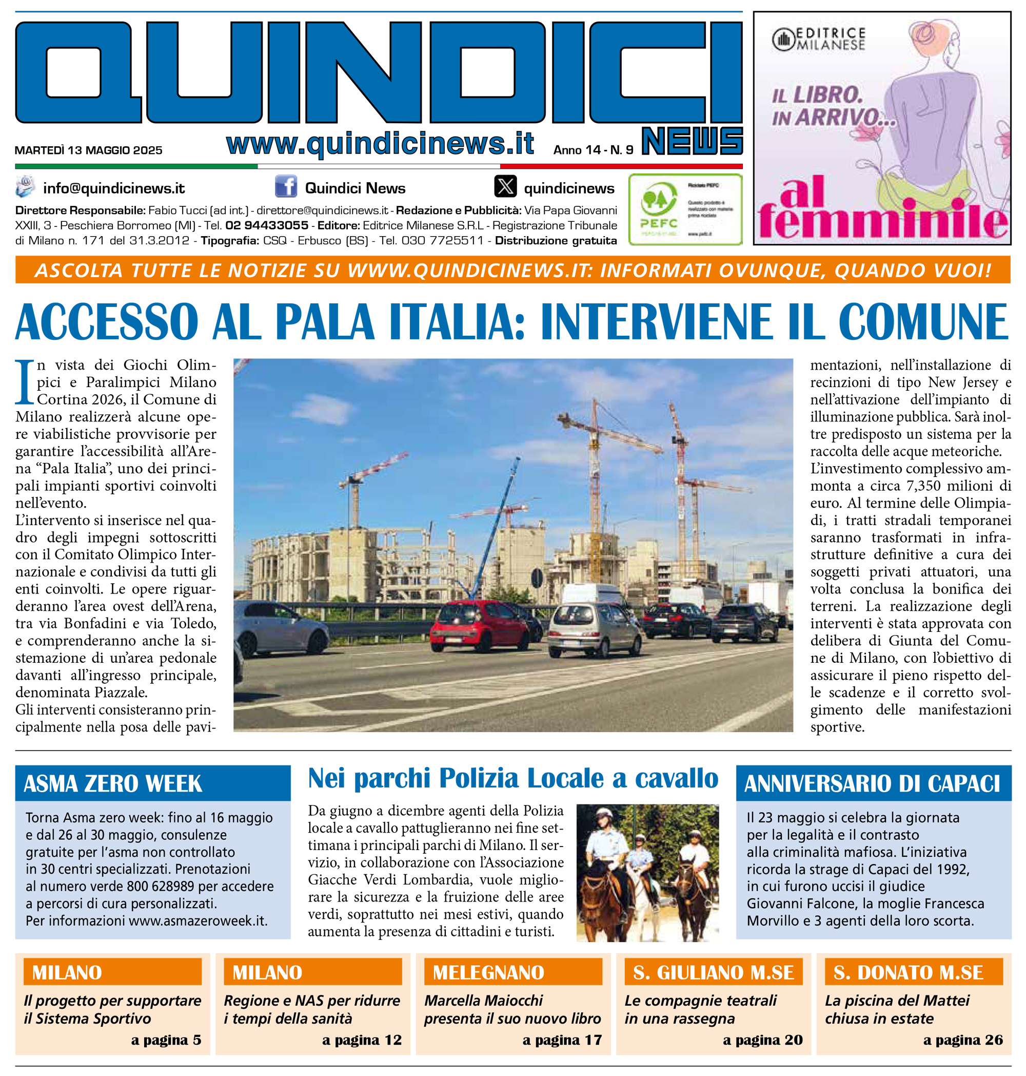 Quindici News Numero 9 del 13 maggio 2025 Prima pagina