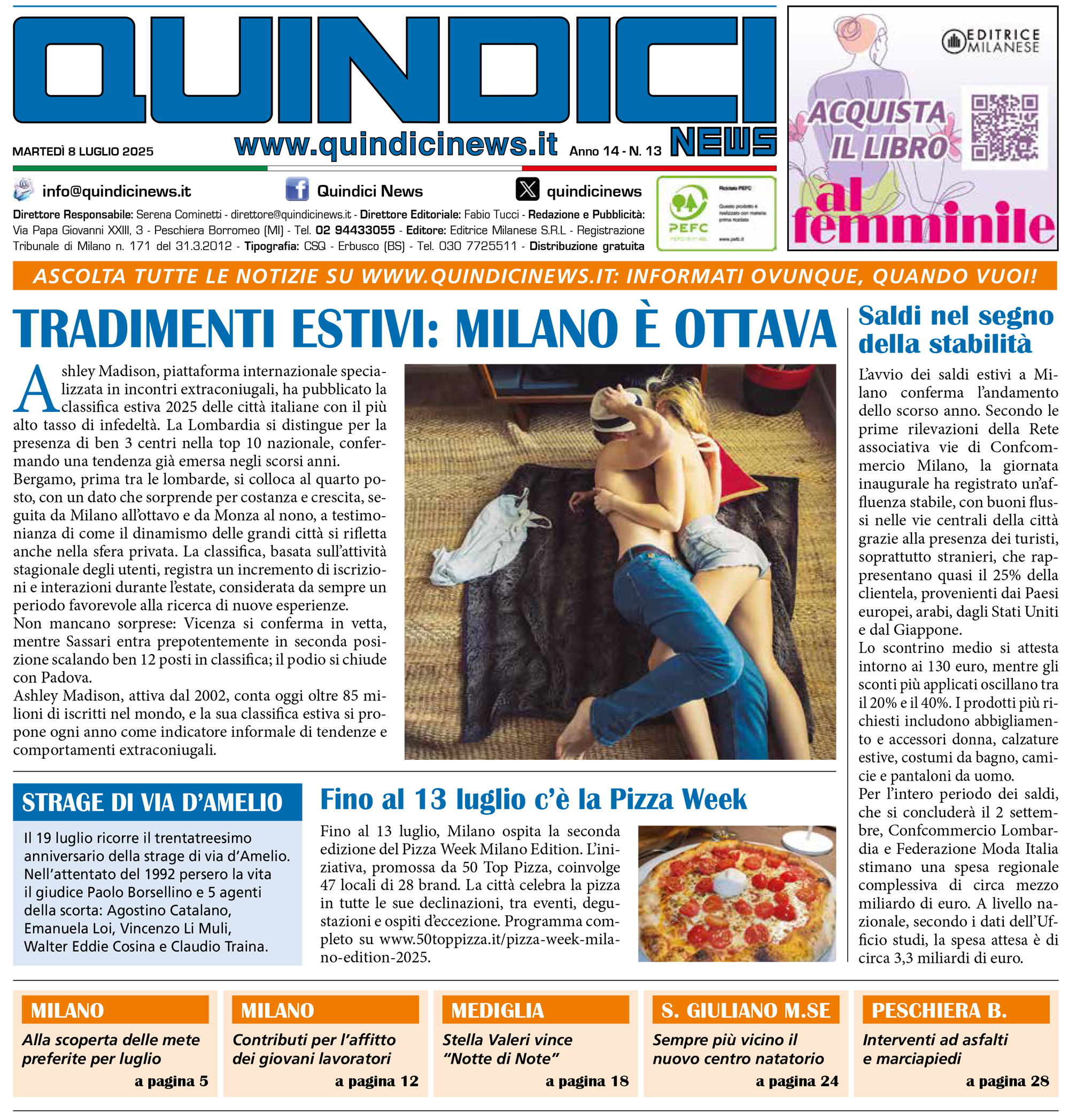 Quindici News Numero 13 dell'8 luglio 2025 Prima Pagina