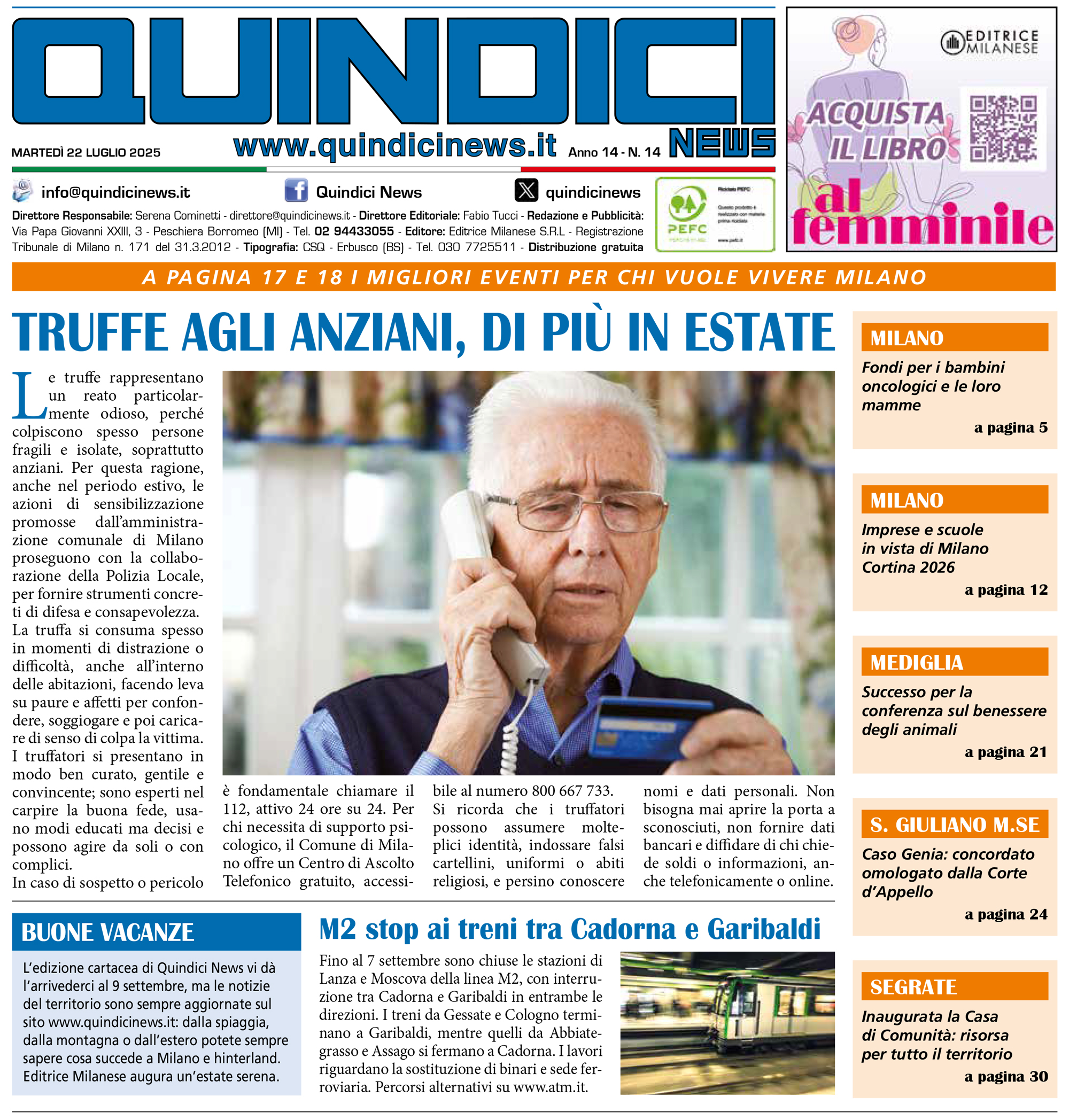 Quindici News Prima pagina Numero 14 22 luglio 2025