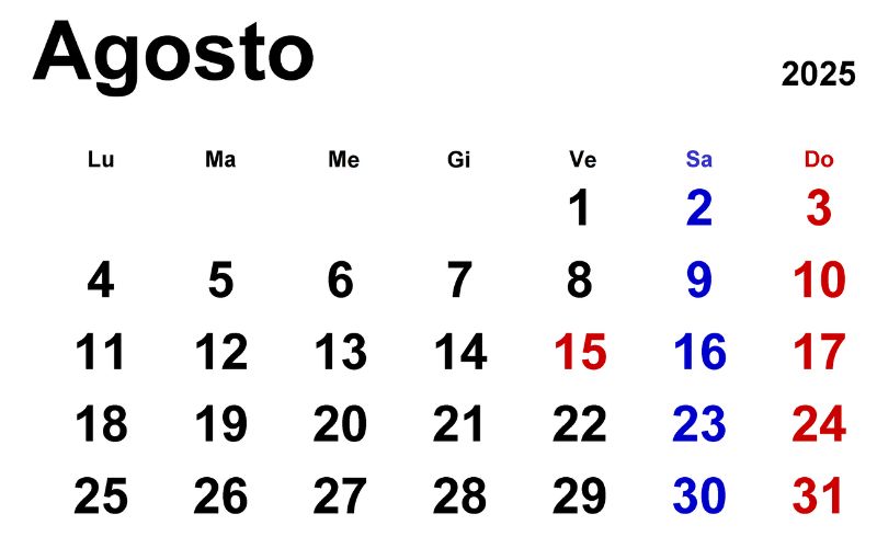 calendario agosto 2025