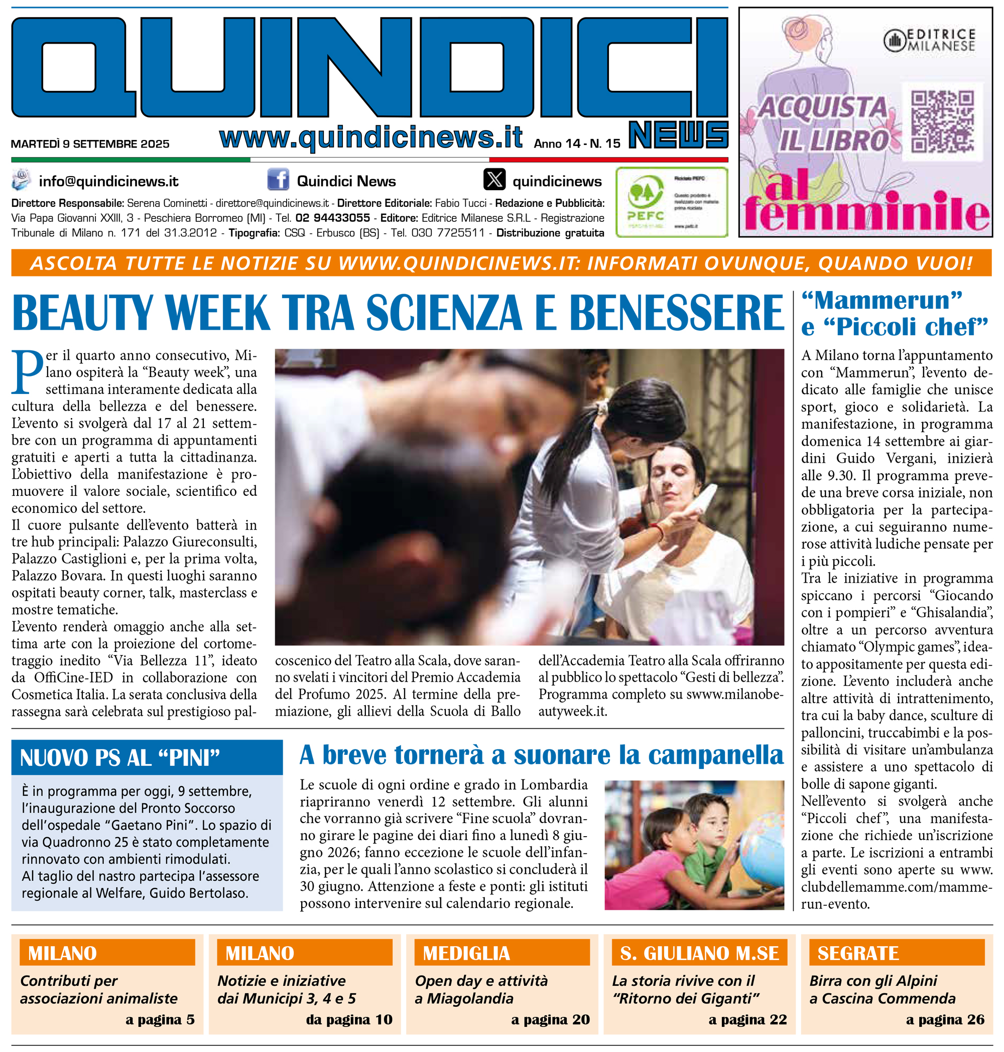 Quindici News Numero 15 del 9 settembre 2025 Prima pagina