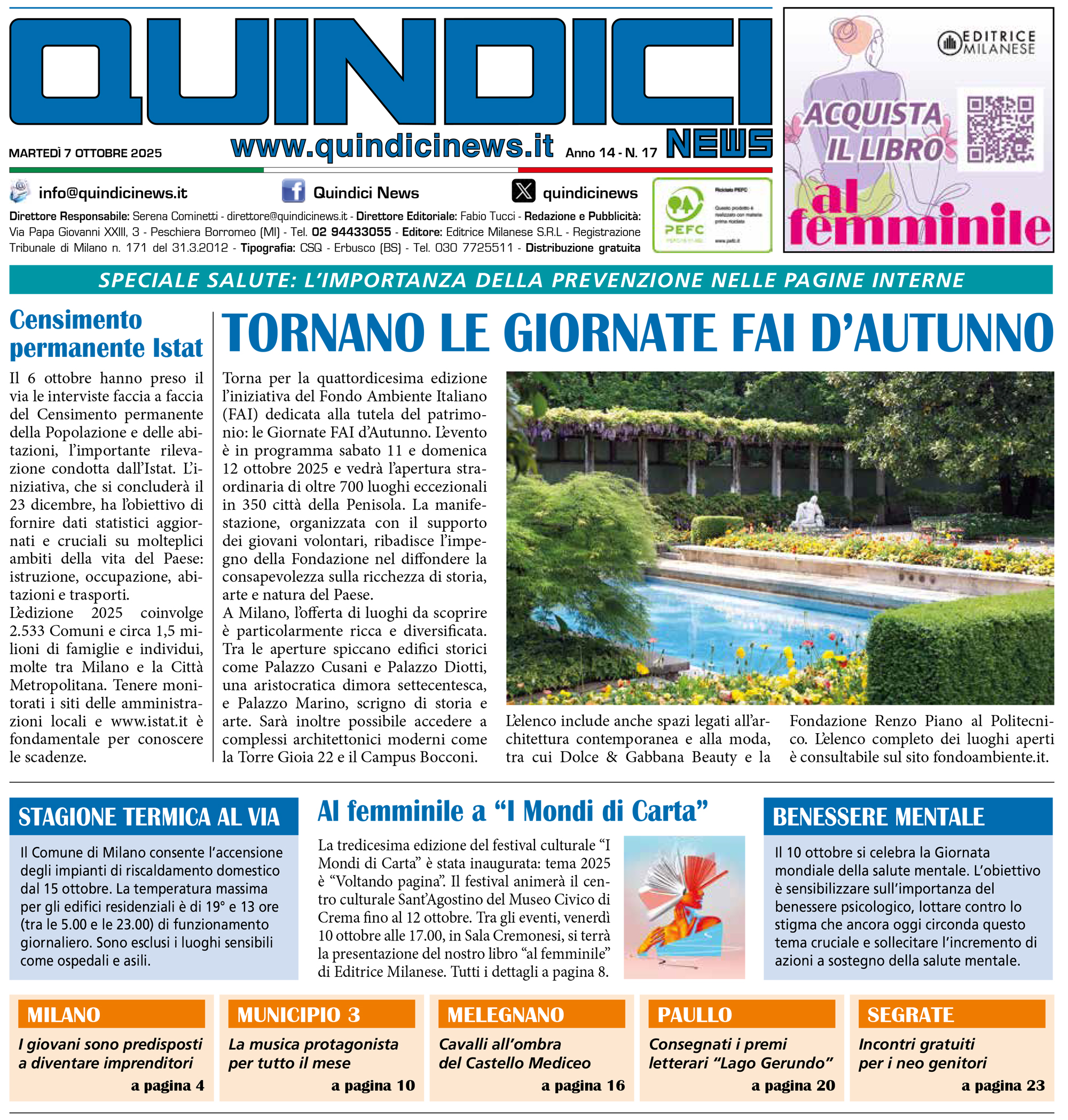 Quindici News Numero 17 del 7 ottobre 2025 Prima pagina