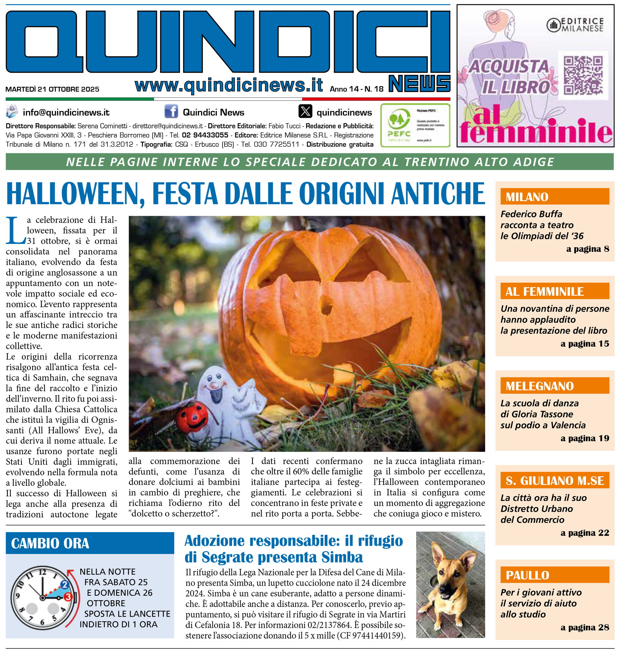 Quindici News Numero 18 del 21 ottobre 2025 Prima pagina