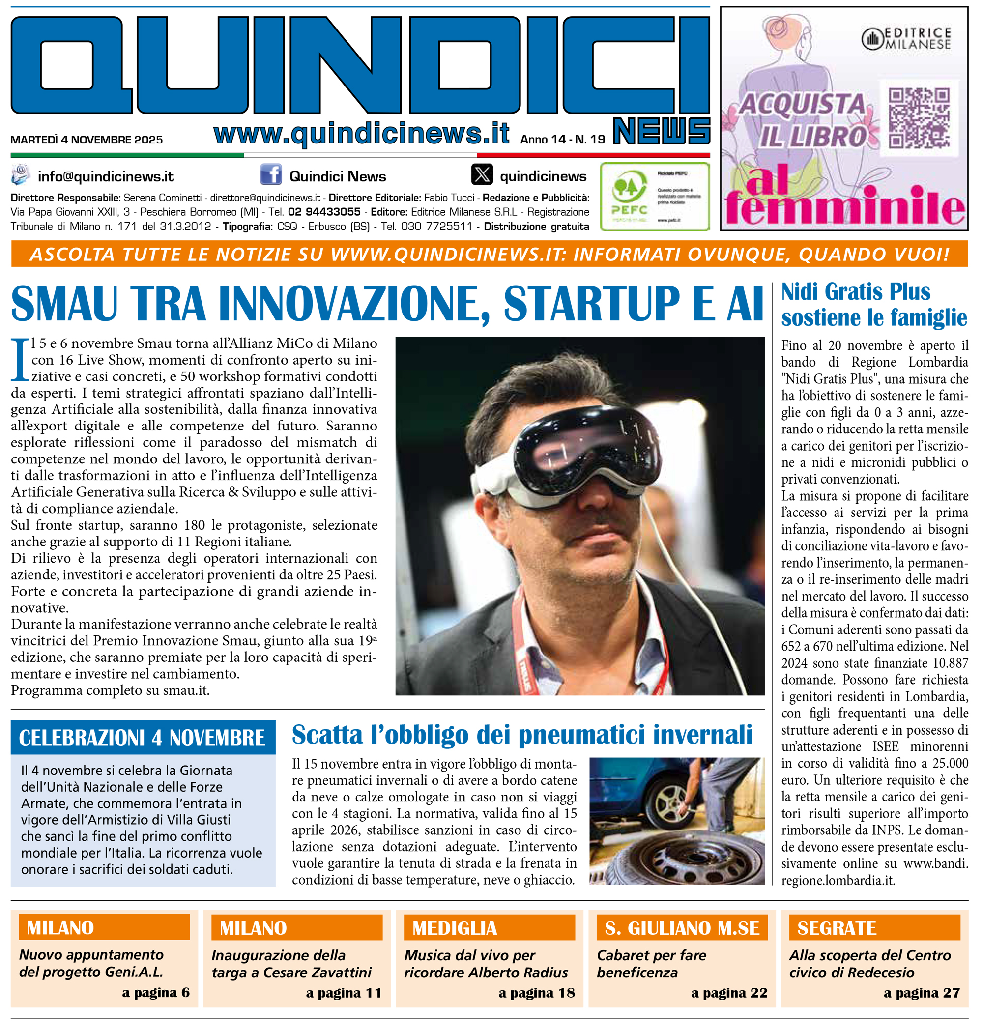 Quindici News Numero 19 del 4 novembre 2025 Prima pagina