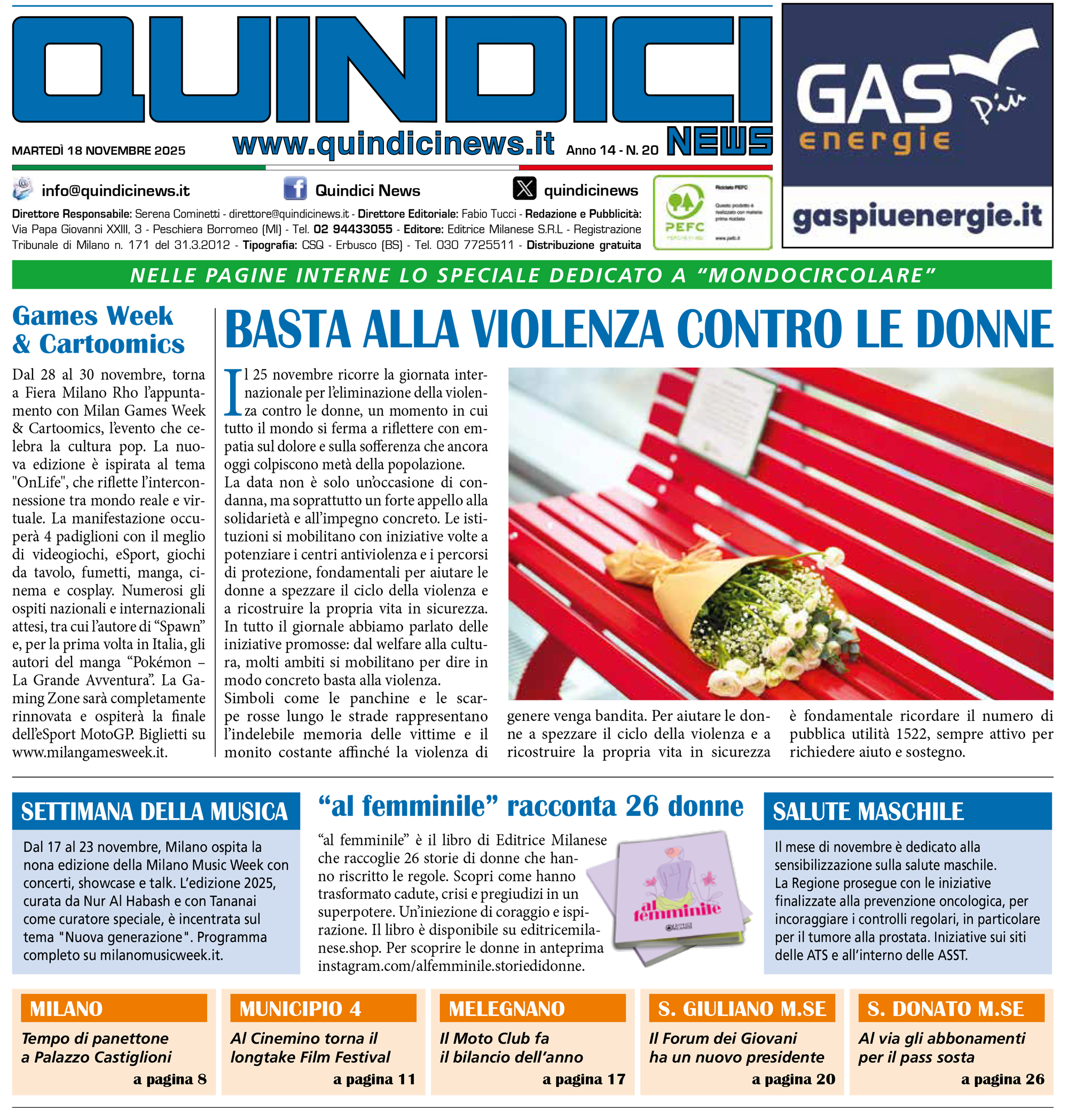 Quindici News Numero 20 del 18 novembre 2025 - Prima Pagina