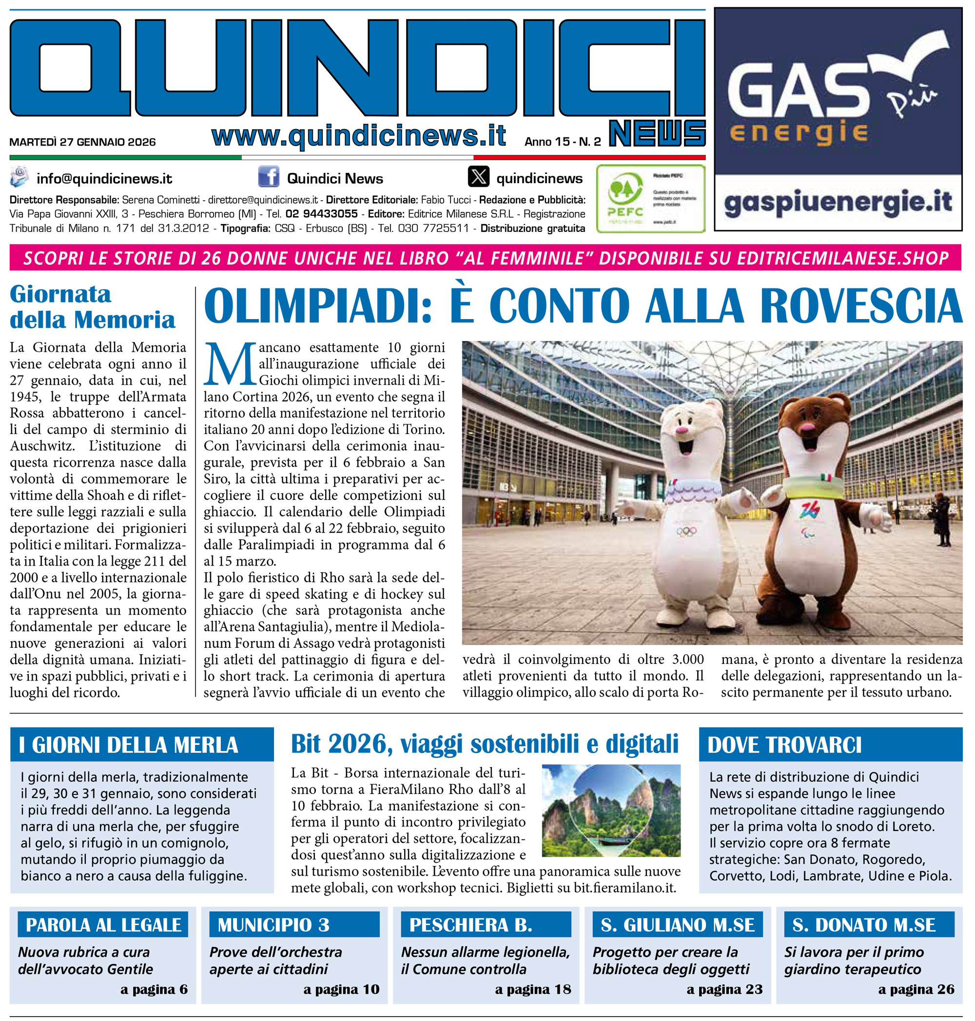 Quindici News Prima Pagina Numero 2 del 27 gennaio 2026
