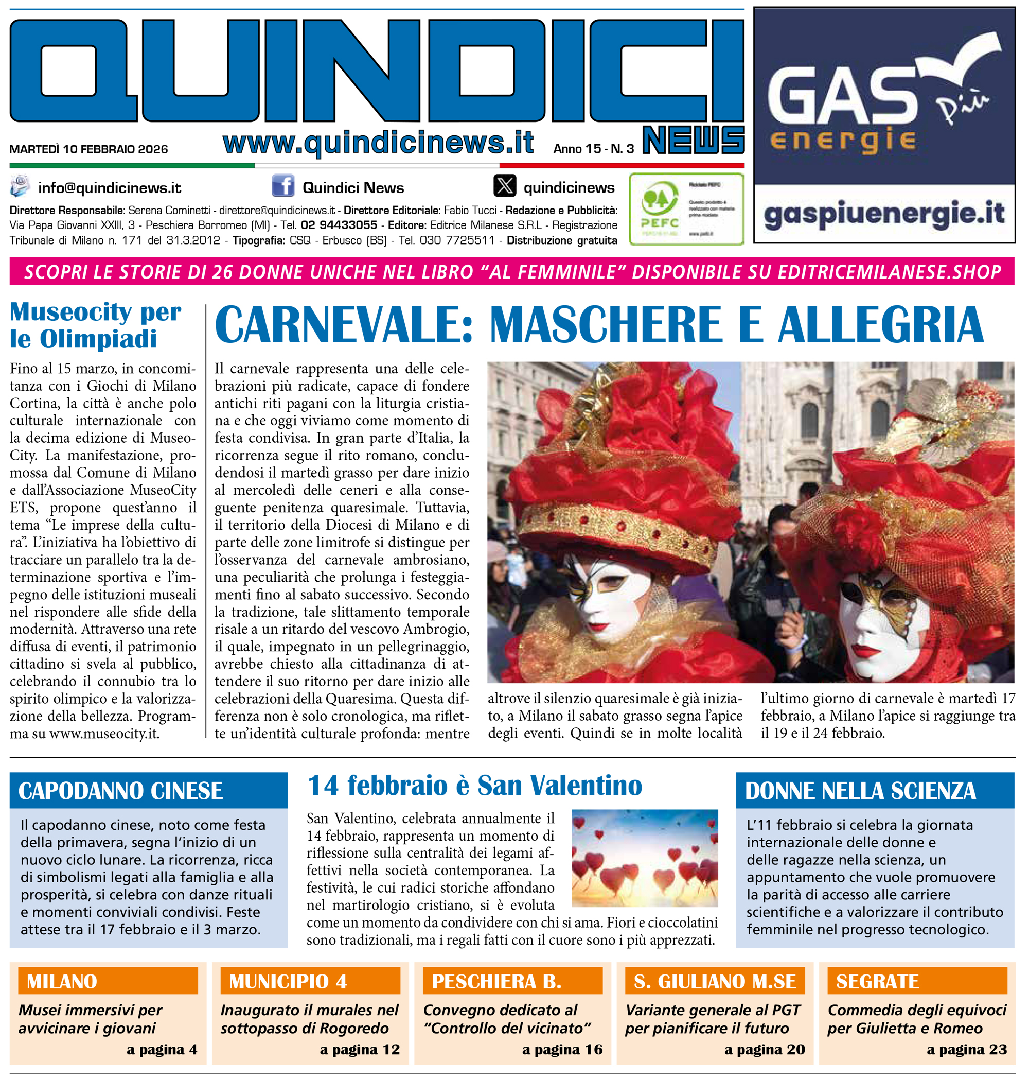 Quindici News Numero 3 del 10 febbraio 2026 Prima pagina